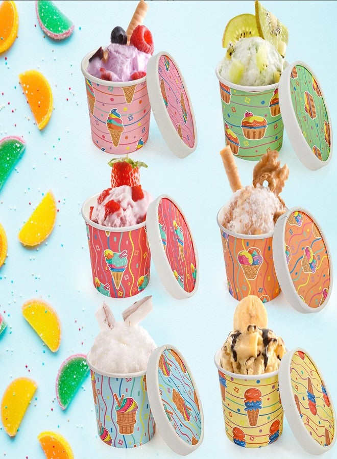 ELFULLY 60 Pack Ice Cream Cups with Lids, 8 oz Paper Treat Cups, Disposable Dessert Bowls for Hot and Cold Food, Colorful Snack Containers for Sundae Salad Fruit Frozen Yogurt Party Supplies - Image 5